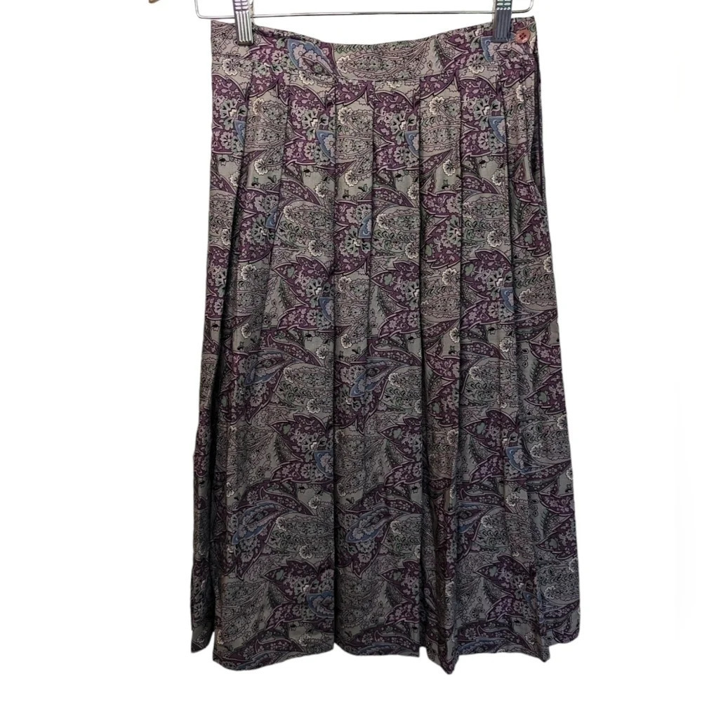 Vintage New Attitude 80s Fashion Paisley Print Kick Pleat A-line Skirt Size 12